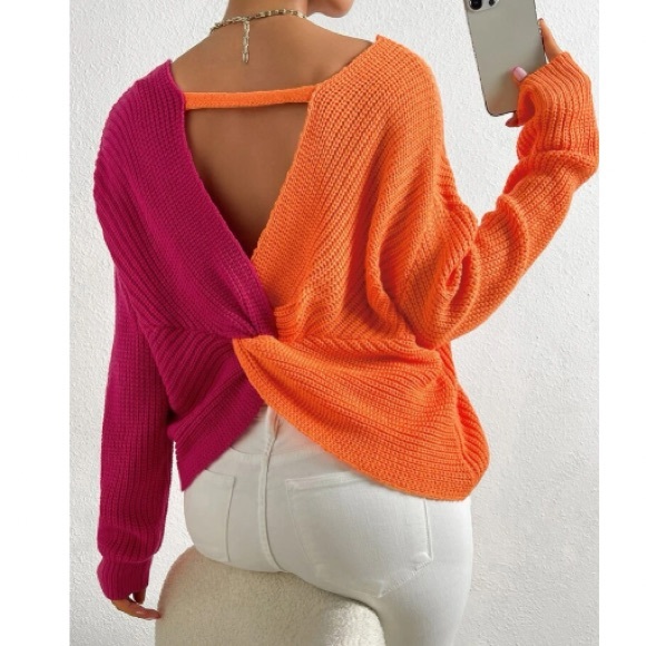 Cozy color block twist black sweater - Picture 2 of 6